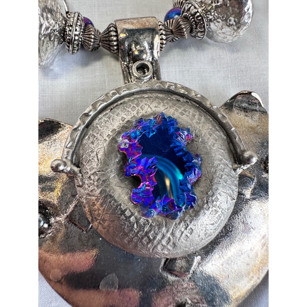Anthony Alexander Runway Silvertone Art Glass Statement Necklace Earrings Set - Picture 4 of 9